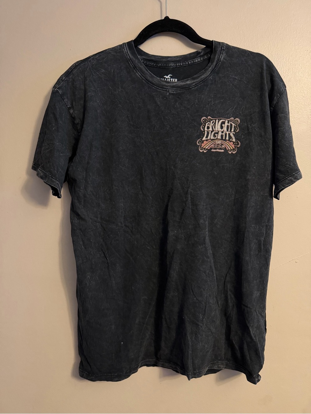 Hollister Black Short-Sleeve Tee with Retro 'Bright Lights' Chest Logo